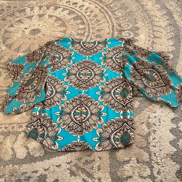 Alfani top, aqua / cream / black print, size PL EUC! - Picture 5 of 5